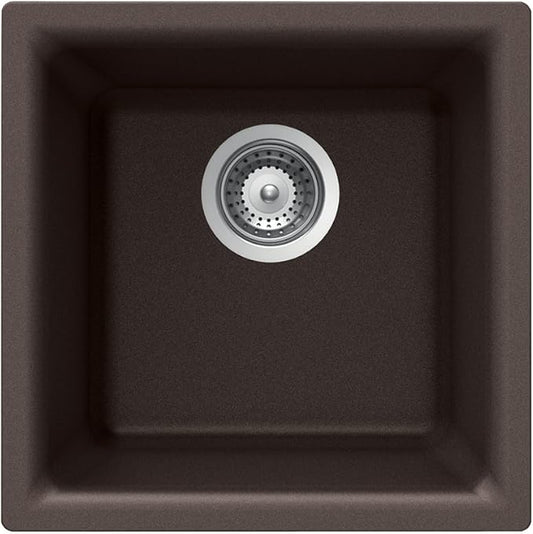 Houzer Quartztone Mocha Granite Composite Kitchen Bar Sink: 16 Inch Dual Mount Single Bowl Sink, Durable & Versatile, Essential for Home & Apartment: E-100 MOCHA
