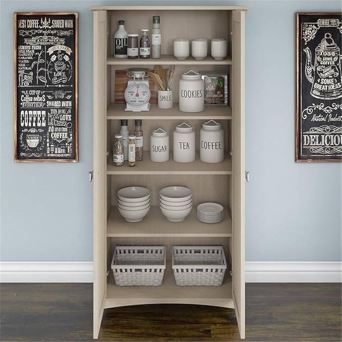 Bush Home Salinas Kitchen Pantry Cabinet with Doors in Antique White