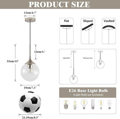 KCO Lighting 7.1” Glass Globe Pendant Light Brushed Nickel Ceiling Light Fixture Mid Century Modern Pendant Lights Kitchen Island Small Bubble Glass Pendant Light