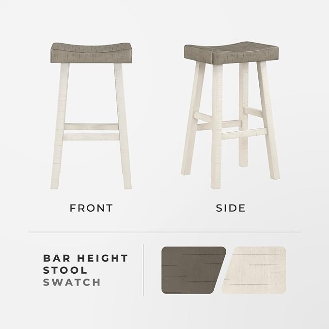 Lexicon Bar Height Bar Stools Set of 2 - Solid Wood Pub Chairs with Footrest, Armless Kitchen Chairs for Island, Living Room, Breakfast Nook, Sturdy, Transitional 30.5" High - White/Coffee