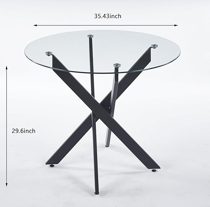 Round Glass Dining Table 35.4'' Inch Modern Round Kitchen Table with Metal Legs Durable Stylish Dinner Table for Dining Room Kitchen