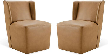 KISLOT Upholstered Dining Chairs Set of 2 with Casters, Wingback Modern Side Armless Deskchair with Rollers for Diningroom Bedroom Livingroom Reading Room, Brown Faux Leather