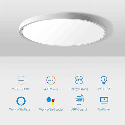 MELEGAN 4 Pack Smart Led Ceiling Light Flush Mount, 12 Inch 24W Ceiling Light Fixture Dimmable 2700K-6500K, RGB Ambient Light Fixture WiFi Compatible with Alexa Google Home for Bedroom Living Room