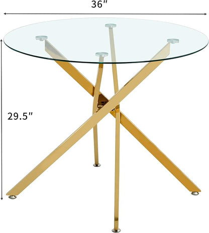 Round Glass Dining Table,Glass Dining Room Table with Metal Legs, Modern Glass Kitchen Table for Home, Kitchen, Dining Room
