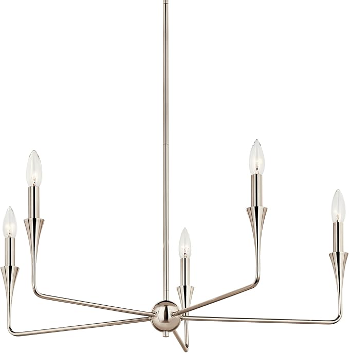 Kichler Alvaro 5-Light Chandelier, Soft Modern Light in Polished Nickel, for Dining Room, Office or Bedroom (19.25" x 30.25"), 52689PN
