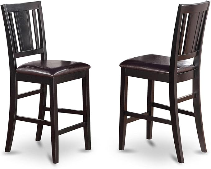 East West Furniture BUS-BLK-LC Buckland Counter Height Stools - Faux Leather Upholstered Wooden Chairs, Set of 2, Black
