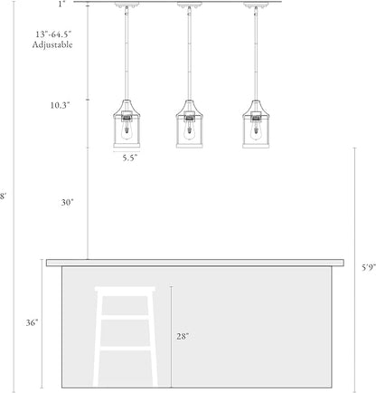 LOG BARN Pendant Lights Kitchen Island, Farmhouse Kitchen Pendant Lighting Over Island with Clear Glass, Rustic Faux Wood Pendant Light Fixtures, 5.5'' x 10.3''