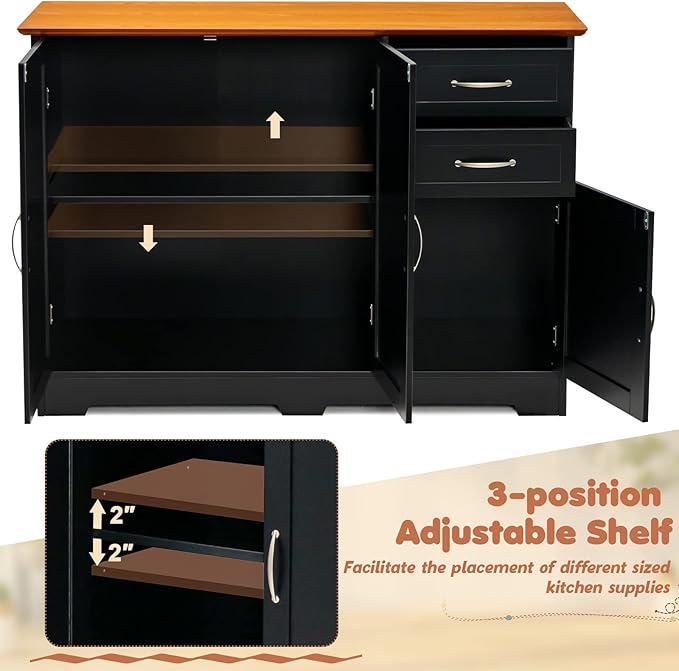 LOKO Buffet Cabinet With Storage, Modern Bar With 3 Doors, 2 Drawers & Adjustable Shelf, Kitchen Sideboard Console Table for Living Room, 43.5 x 16 x 31 Inches (Black)