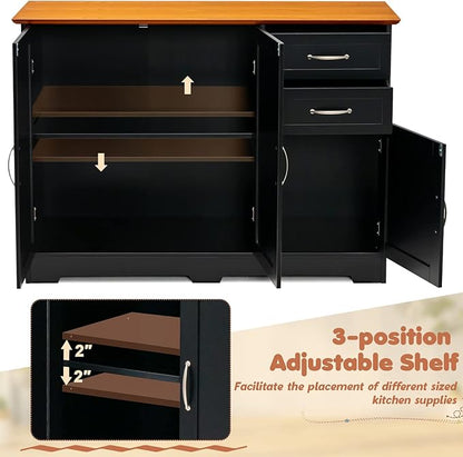 LOKO Buffet Cabinet With Storage, Modern Bar With 3 Doors, 2 Drawers & Adjustable Shelf, Kitchen Sideboard Console Table for Living Room, 43.5 x 16 x 31 Inches (Black)