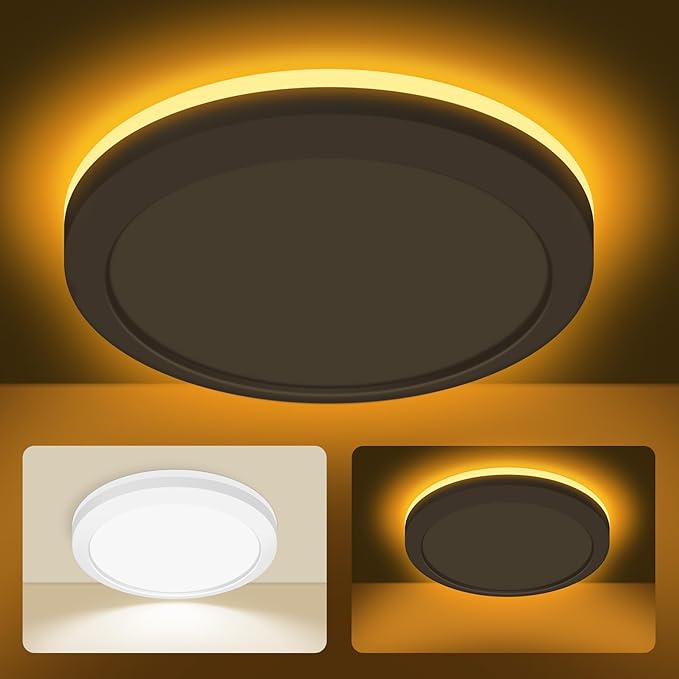 mw 7 Inch LED Flush Ceiling Light with Night Light White, 120V, 15W 2700K/3000K/3500K/4000K/5000K Selectable,Ceiling Lights Flush Mount with Night Light, PMMA Lens, ETL Certified, White, Hard-Wired