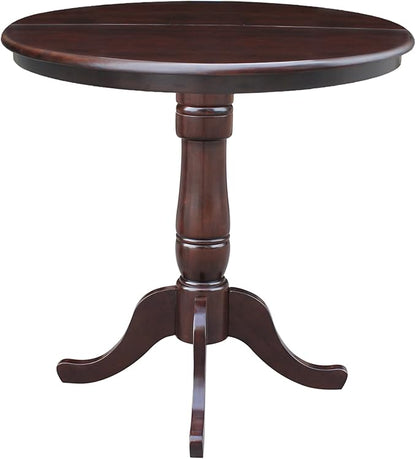 International Concepts 36-Inch Round Top Pedestal Table with 12-Inch Leaf, 36-Inch Counter Height, Rich Mocha