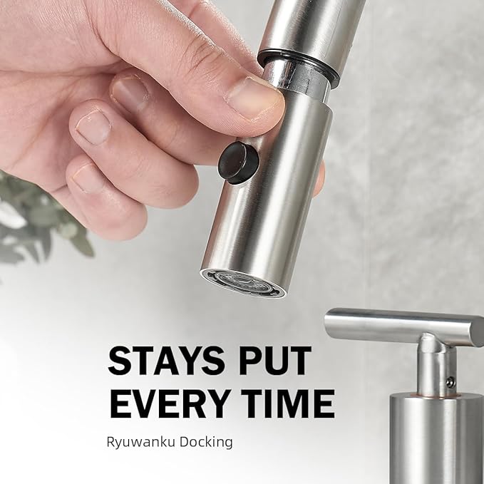 Ryuwanku Brushed Nickel Pull Down Bathroom Faucet with Pop-up Drain, 8 inch Widespread Bathroom Faucet 3 Hole with Pull Down Sprayer 2 Modes, 8'' Brushed Nickel Bathroom Faucet with Supply Lines