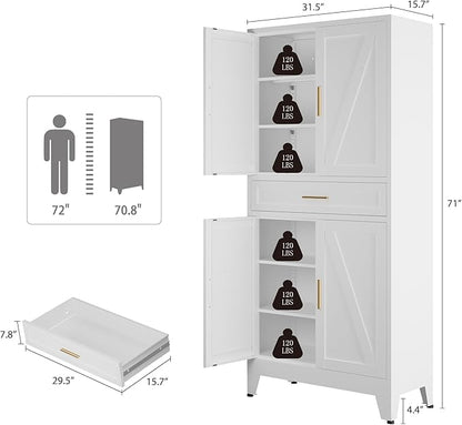 Bevivog Metal Storage Cabinet with Drawers, Tall Cabinets with Doors and Shelves, 4 Doors High Storage Cabinet for Office/Pantry/Living Room