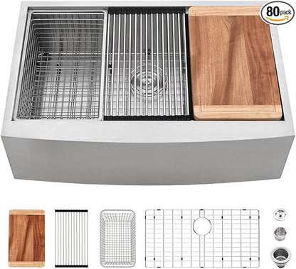 33 Inch Stainless Steel Farmhouse Sink-VASOYO 33x22 Apron Front Farm Sink Stainless Steel Farmhouse Kitchen Sinks Workstation 16 Gauge Single Bowl Deep Kitchen Sinks Undermount with Cutting Board
