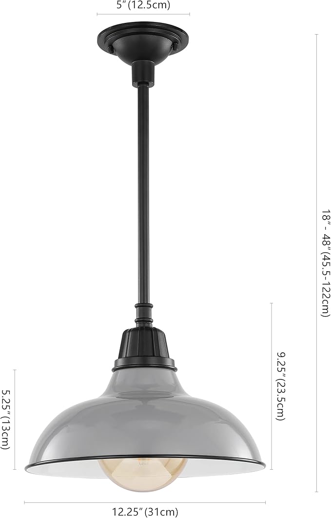 JONATHAN Y 12.25" Gray/Black 1-Light Farmhouse Indoor/Outdoor LED Pendant Iron Hanging Light, and Black Metal Shade, Rustic Ceiling Lamp for Kitchen Island, LED Bulb Included (JYL7611D)