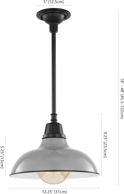 JONATHAN Y 12.25" Gray/Black 1-Light Farmhouse Indoor/Outdoor LED Pendant Iron Hanging Light, and Black Metal Shade, Rustic Ceiling Lamp for Kitchen Island, LED Bulb Included (JYL7611D)