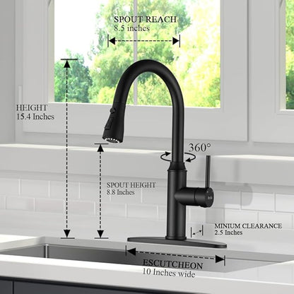 Matte Black Kitchen Faucet with Pull Down Spayer Arofa Single Handle Pull Out Kitchen Sink Faucet with Sprayer, Solid Brass Commercial Faucet for Kitchen Sink, RV, Outdoor, Laundry & Bathroom Sink