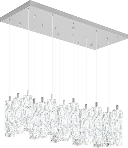 ykolupty Modern Rectangular Chandelier 16-Lights Crystal Chandeliers LED Dimmable Silver Linear Chandelier Flush Mount Crystal Pendant Light for Living Room Dining Room Foyer