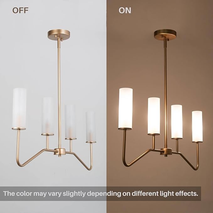LOG BARN Pendant Lighting for Kitchen Island, 4-Light Modern Gold Linear Dining Room Chandelier Light Fixture Over Table, 32'' Kitchen Island Lighting with Frosted Glass Shade