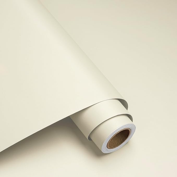 Decotalk 24x120 Inch Beige Contact Paper Peel and Stick SolidBeige Contact Paper for Cabinets Vinyl Wrap Beige Wallpaper Peel and Stick Solid Color Wallpaper for Bedroom Walls, Self Adhesive