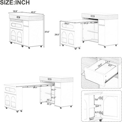 Extendable Dining Table with Rolling Kitchen Island, 54.1" Folding Top, Storage Cabinet, Drawers, Power Outlet, USB Ports, Brake Lock Wheels, 4-5 People, 110 LBS Capacity, Natural