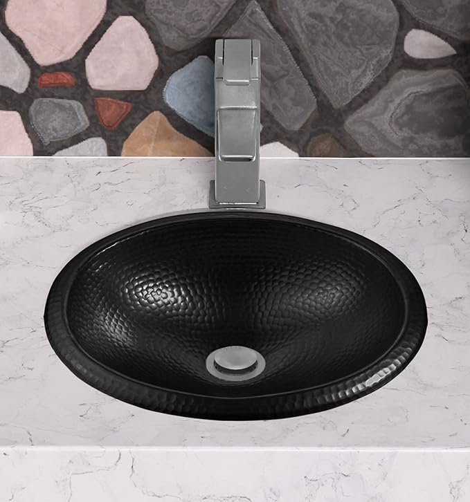 Monarch Abode Bathroom Sink – 17-Inch Oval Drop In Bathroom Sink, Top Mount Hand Hammered Matte Black Vanity Sinks for Countertop, Powder Room, Guest Bath or Restroom, Drop in Sinks for Bathrooms
