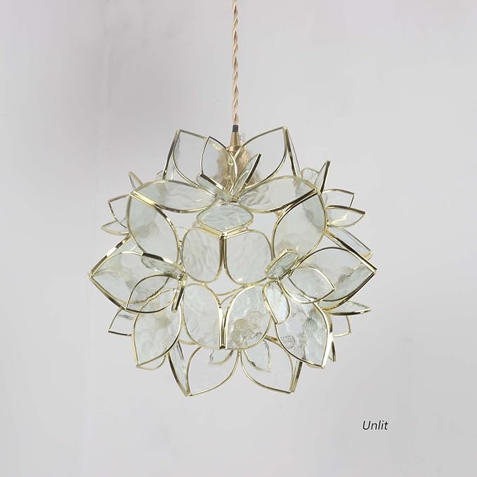 Bieye L10916 Petals Tiffany Style Stained Glass Ceiling Pendant Light for Home Decoration (Clear, 12" Rose Lily)