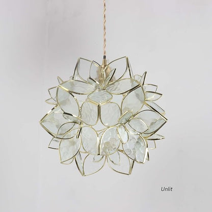 Bieye L10916 Petals Tiffany Style Stained Glass Ceiling Pendant Light for Home Decoration (Clear, 12" Rose Lily)