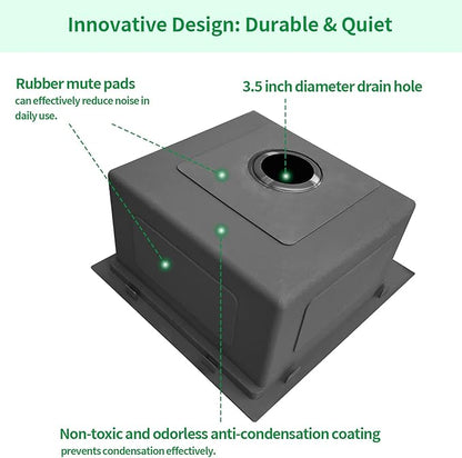Kitchen Sink, 17 x 19 Inch Drop in Bar Sink Gunmetal Black Stainless Steel Workstation Sink Topmount Kitchen Sink Single Bowl with Cutting Board