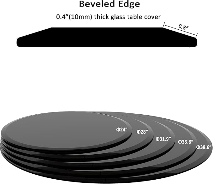 32" Tempered Glass Table Top Round Black Surface 3/8'' Thick Beveled Edge Multipurpose for Dining, Coffee, Restaurant and End Table (3/8" Thick - Beveled Edge, 32 inch-Black)