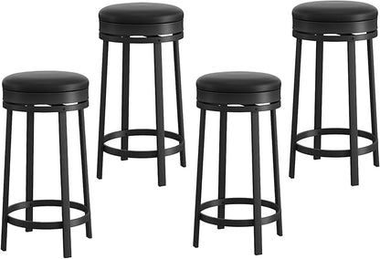 GAOMON 24 inch Swivel Bar Stools Set of 4, Counter Height Barstool with Footrest and PU Leather Upholstery, Metal Frame, Kitchen Barstools for Kitchen Island, Home Bar, Black