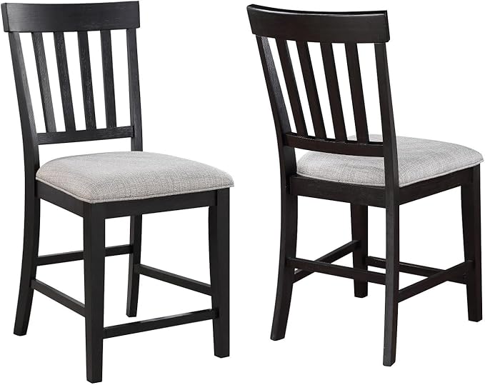 Steve Silver Halle Counter Chair w/Built-in Footrest, Set of 2 Counter Chairs, Schoolhouse Back, Upholstered Seat, Solid Wood Legs, Schoolhouse Styling, Ebony Finish, 20" L x 23.5" W x 42" H, Brown
