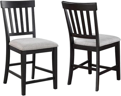 Steve Silver Halle Counter Chair w/Built-in Footrest, Set of 2 Counter Chairs, Schoolhouse Back, Upholstered Seat, Solid Wood Legs, Schoolhouse Styling, Ebony Finish, 20" L x 23.5" W x 42" H, Brown