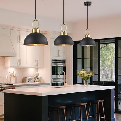2 Pack Black Pendant Lights Kitchen Island, 10'' Farmhouse Industrial Pendant Light Fixtures, Adjustable Height Modern Dome Hanging Light for Kitchen Dining Room Entryway Bar