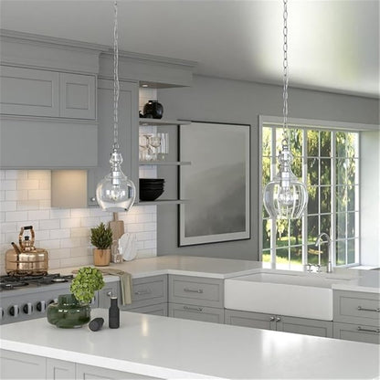 Henn&Hart 7" Wide Pendant with Glass Shade in Brushed Nickel/Clear, Pendant, Flush Mount Ceiling Light Fixture for Kitchen, Living Room