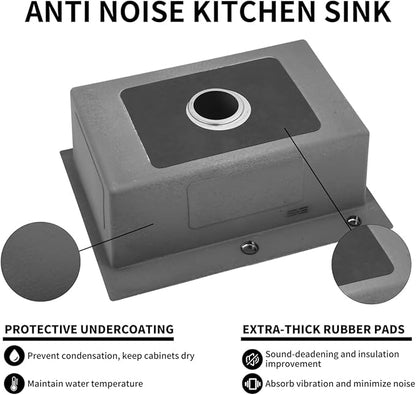 27 inch Kitchen Sink Drop in Stainless Steel Top Mount Sink with Brushed Finish, Single Bowl Workstation Sink with Basket Strainer and Kitchen Sink Caddy Organizer 26.8"D x 17.7"W x 8.3"H