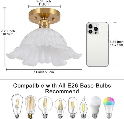 Semi Flush Mount Ceiling Light,Hallway Vintage Lights Fixture Ceiling White 11" Ceiling Light E26 Bulb Included Vintage Lights Fixtures for Closet Hallway Kitchen Dining Room