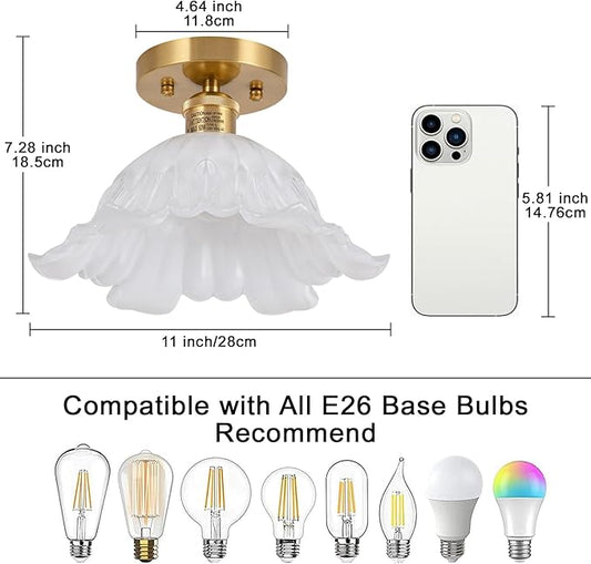 Semi Flush Mount Ceiling Light,Hallway Vintage Lights Fixture Ceiling White 11" Ceiling Light E26 Bulb Included Vintage Lights Fixtures for Closet Hallway Kitchen Dining Room
