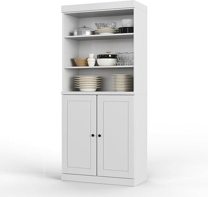 Palace Imports 100% Solid Wood Kitchen Pantry w/ 2 Wood Doors, White, 32" w x 71.5" h, Renewable Eco-Friendly Pine, Made in Brazil