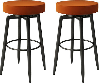 Set of 2 s, PU Leather Backless Chairs with Black Metal Legs, Chairs for Kitchen Island, Dining Room, Living Room, Restaurant,Orange-Sitting Height 65cm