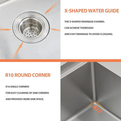 28 Inch Undermount Kitchen Sink 18 Gauge Stainless Steel Under Counter Sink Single Bowl Deep Handmade Single Bowl Kitchen Sink,28"x18"x9"