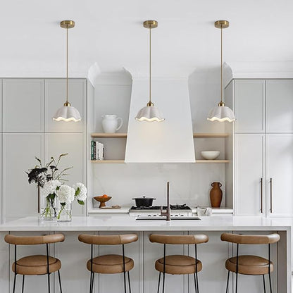 Modern Minimalist White Pleated Ceramics Pendant Lights Kitchen Island Mid Century Opal Glass Dome Adjustable Height Hanging Ceiling Light Fixture Brass Milk Glass Pendant Light MPL11-1 GD