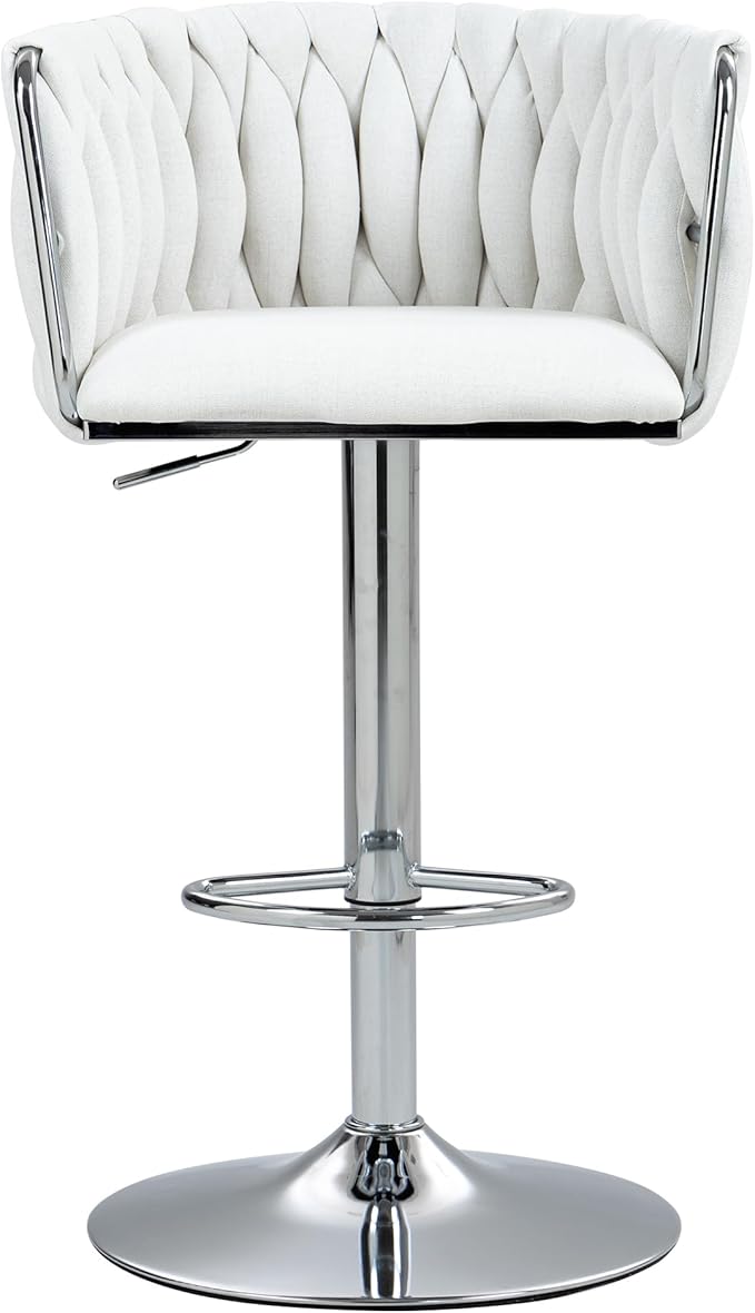 Gecheer 360° Swivel Bar Stools Set of 2, Adjustable Height with Woven Back & Footrest,for Kitchen Island, Cafe, Pub (Beige) for Indoor Living Rooms, Dining Rooms LYK-W2215P184992