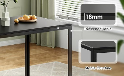 47" MDF & Metal Frame Island Table, Rustic Dining Table with Smooth Finish, Farmhouse Dining Table with 4-6 Person Capacity for Home Kitchen, Office, Black