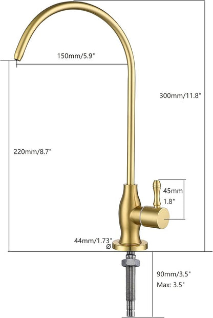 Drinking Water Faucet, for Under Sink Water Filter System Kitchen Bar Sink RO Faucet, Brushed Gold