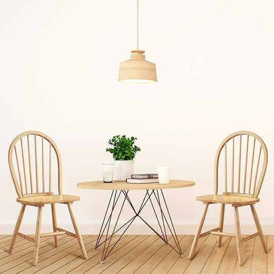 HOMGX Wooden Set, 100% Rubber Timber, Solid Structure Retro Side, Dining, Living Room, etc. Round Legs Vintage Kitchen Chairs (Set of 2), Wood Color