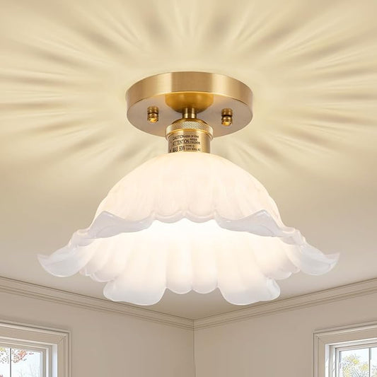 Semi Flush Mount Ceiling Light,Hallway Vintage Lights Fixture Ceiling White 11" Ceiling Light E26 Bulb Included Vintage Lights Fixtures for Closet Hallway Kitchen Dining Room