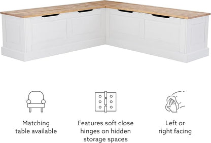 Linon Harris Natural and White Two Tone Backless Corner Breakfast Nook - Nook Only, Table is NOT Included