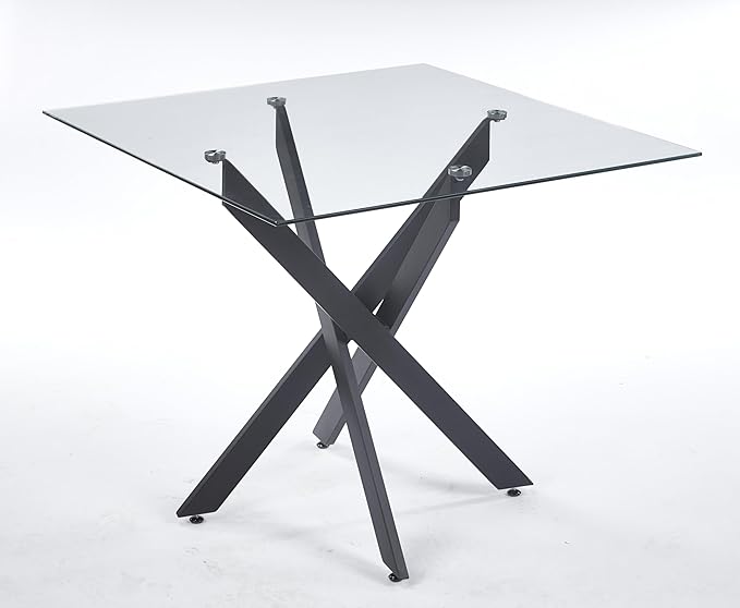 35.43'' Square Glass Dining Table,Modern Kitchen Table for 2-4 People,Dining Room Table with Tempered Glass Top and Metal Legs for Kitchen Apartment
