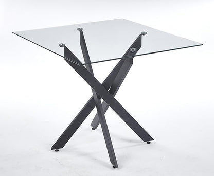 35.43'' Square Glass Dining Table,Modern Kitchen Table for 2-4 People,Dining Room Table with Tempered Glass Top and Metal Legs for Kitchen Apartment